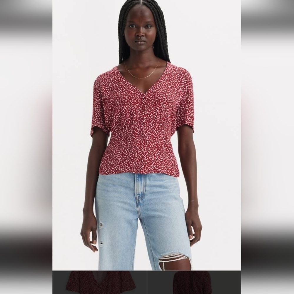 Levi's Red Floral V-Neck Women's Top Size S